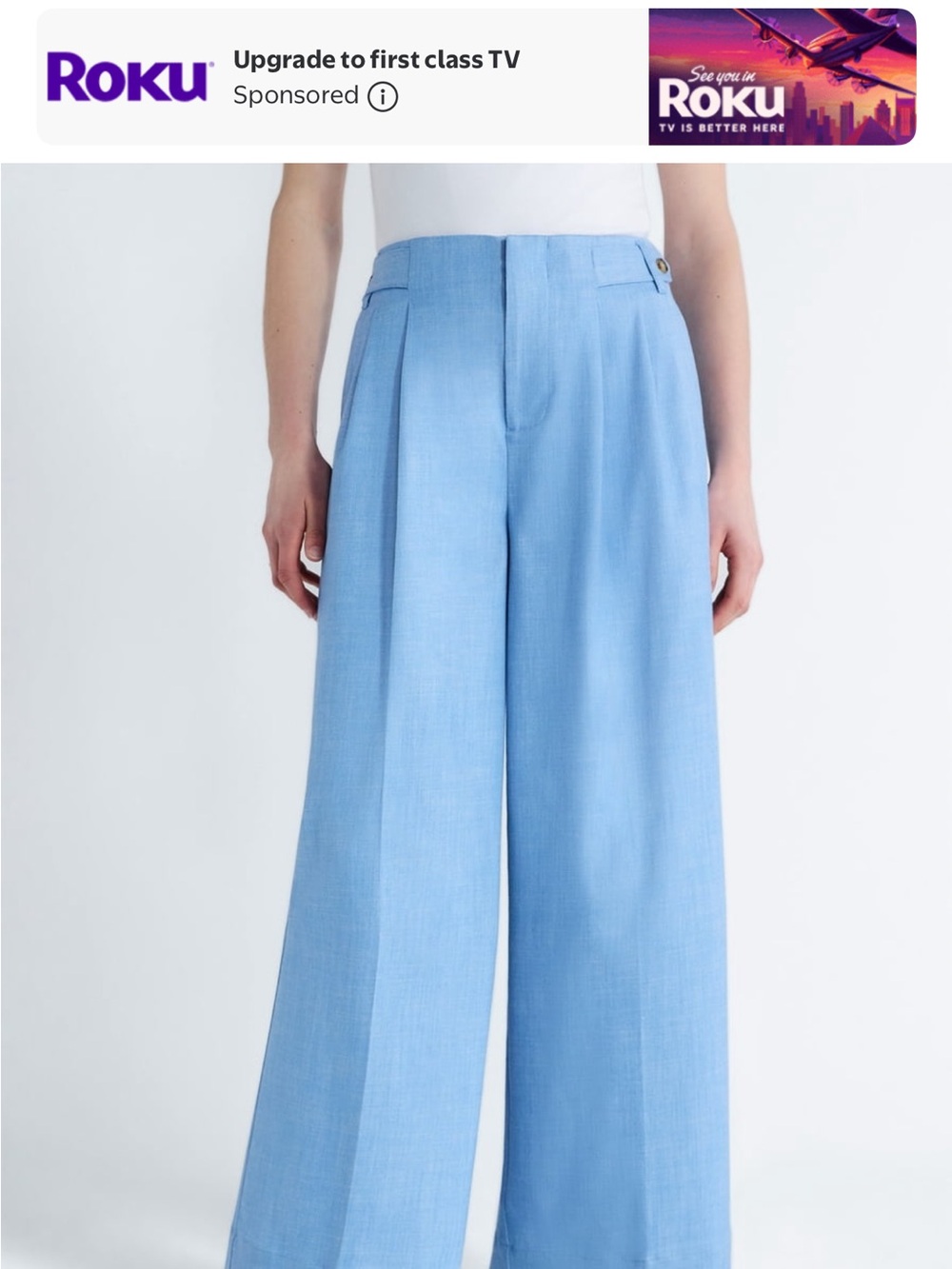 Women’s Wide Leg Light Blue Pants — High-Rise Comfort - Picture 7 of 8